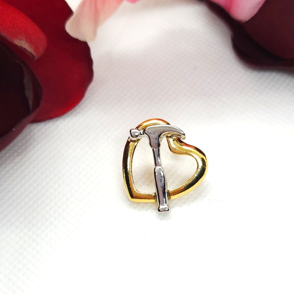 Gold Heart & Silver Hammer Pin Lapel Pin